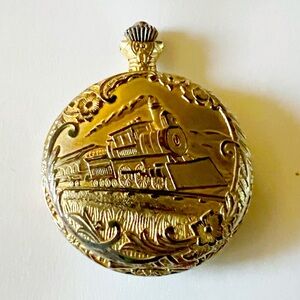 Men’s MILAN Gold Tone, White Dial Railroad / Train Themed Pocket Watch
